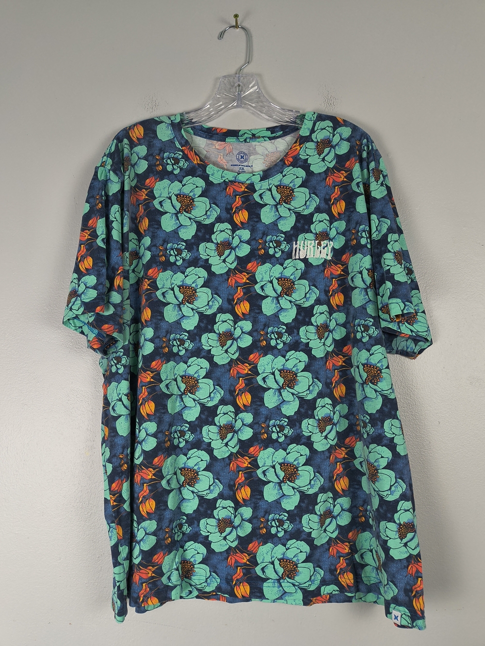 Hurley Shirt Mens XXL Blue Kirra Tropical Floral Short Sleeves Cotton Casual - Picture 2 of 10